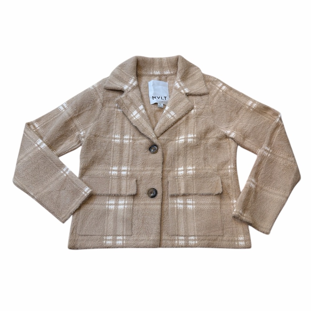 NVLT Anthropologie Eyelash Knit Plaid Coatigan